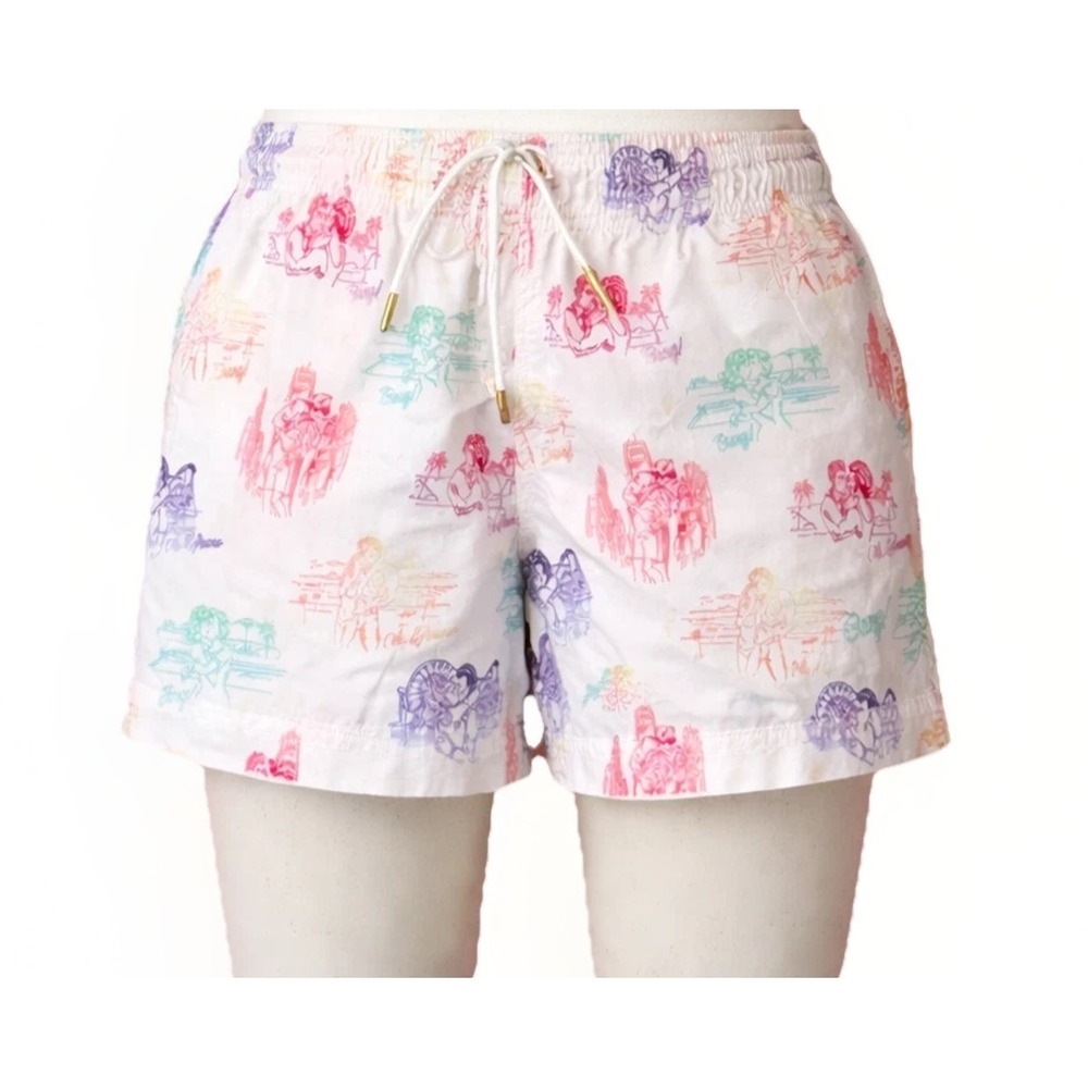 Bang Miami Swim‎ Trunks Shorts White Graphic Print Drawstring Medium